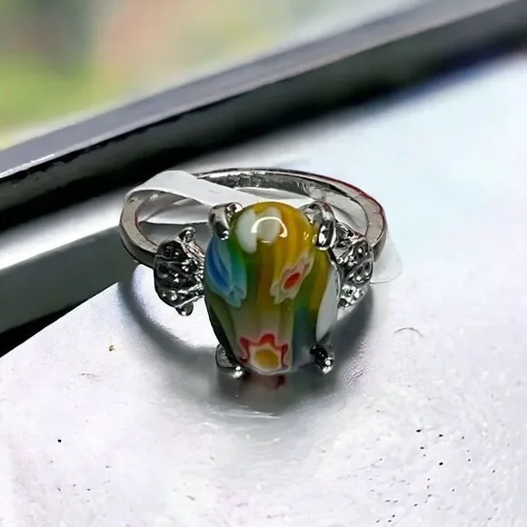 NWT Women’s Flowers Red Tumbled Stone Silver Steel Cute Ring Size 19/US10 - Picture 12 of 15